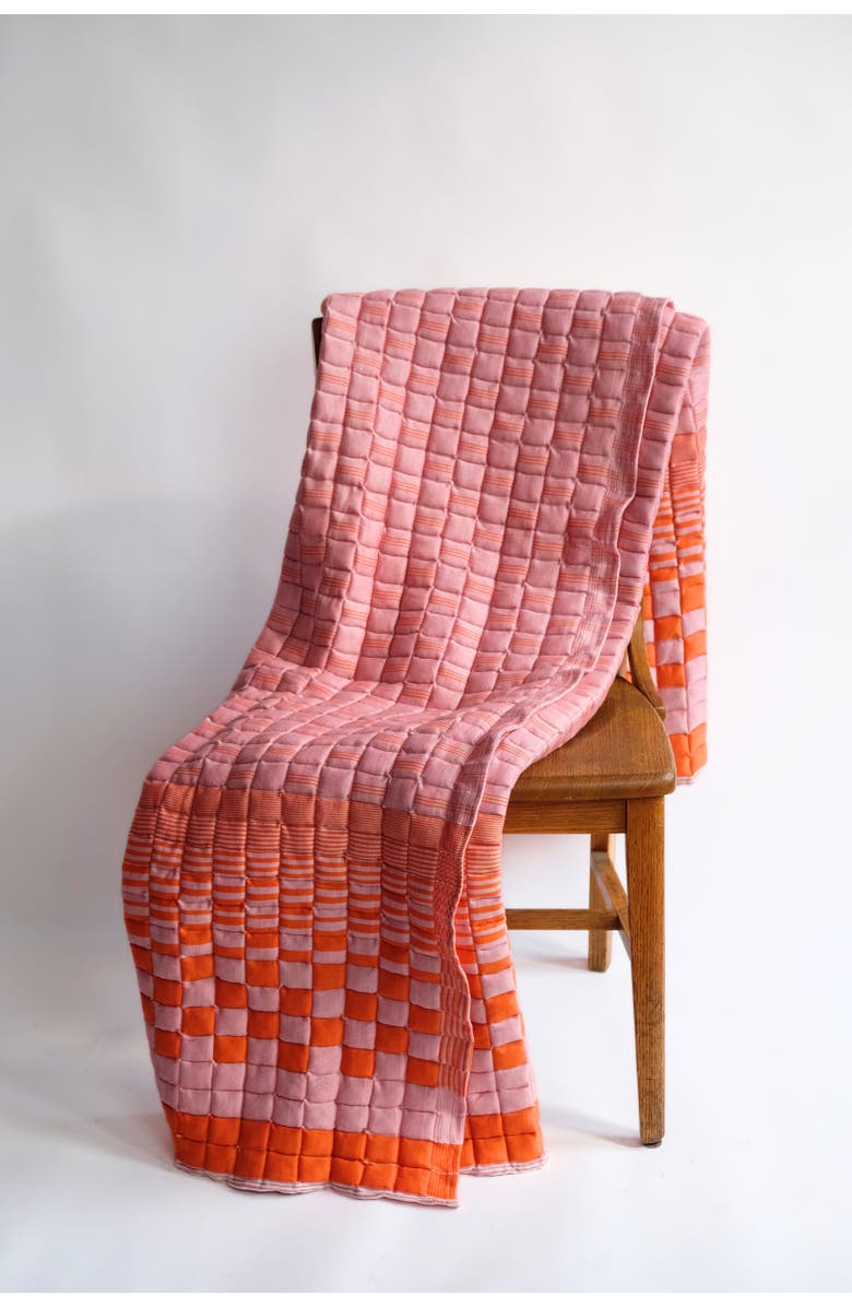 Inner Child Bold Orange and Pink Reversible Sujani Quilt, Alternate, color, Queen