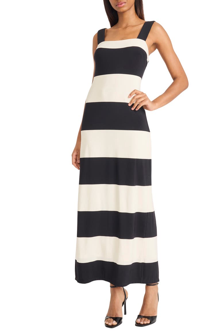 Stripe Square Neck Maxi Dress, Main, color, BLACK/ CREAM