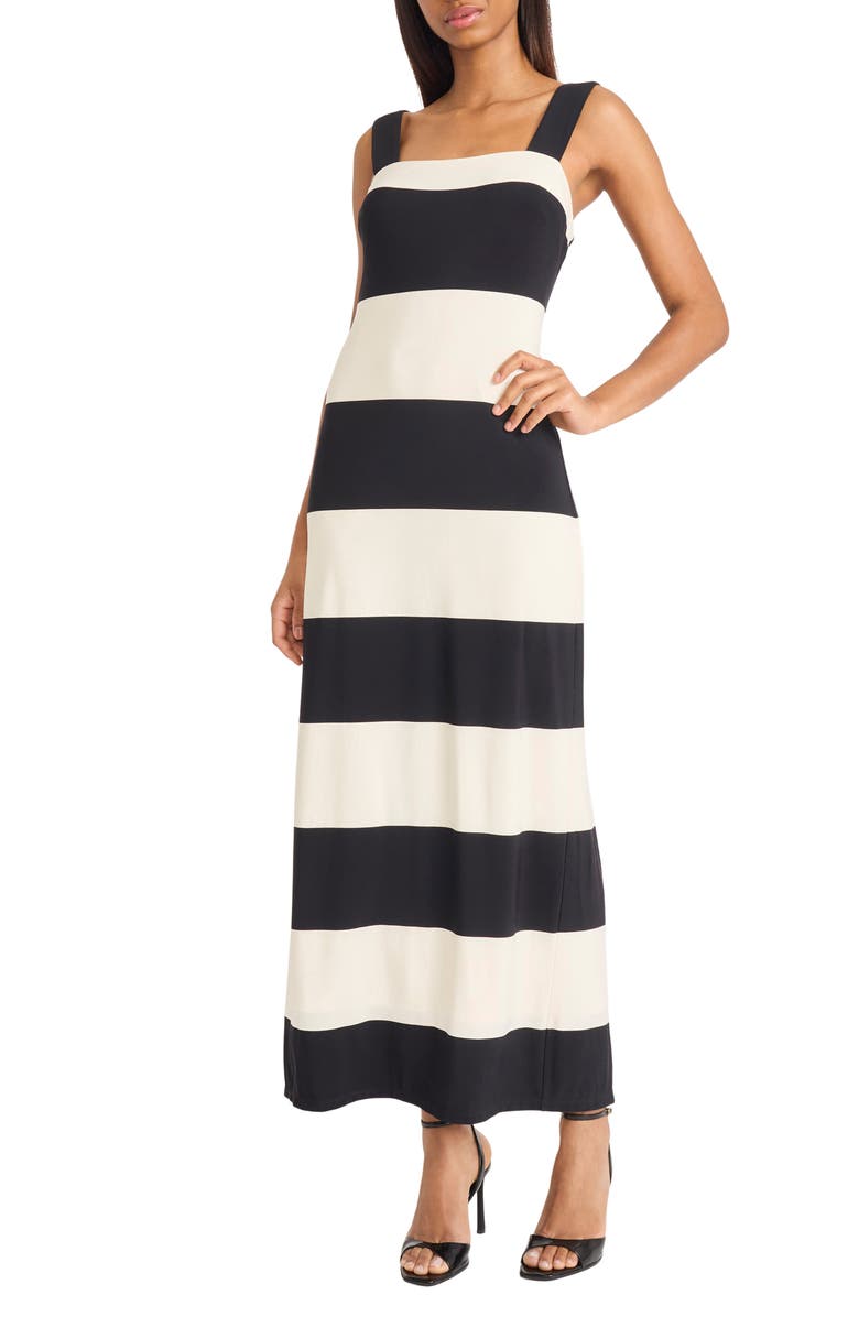 Donna Morgan Stripe Square Neck Maxi Dress, Main, color, Black/ Cream