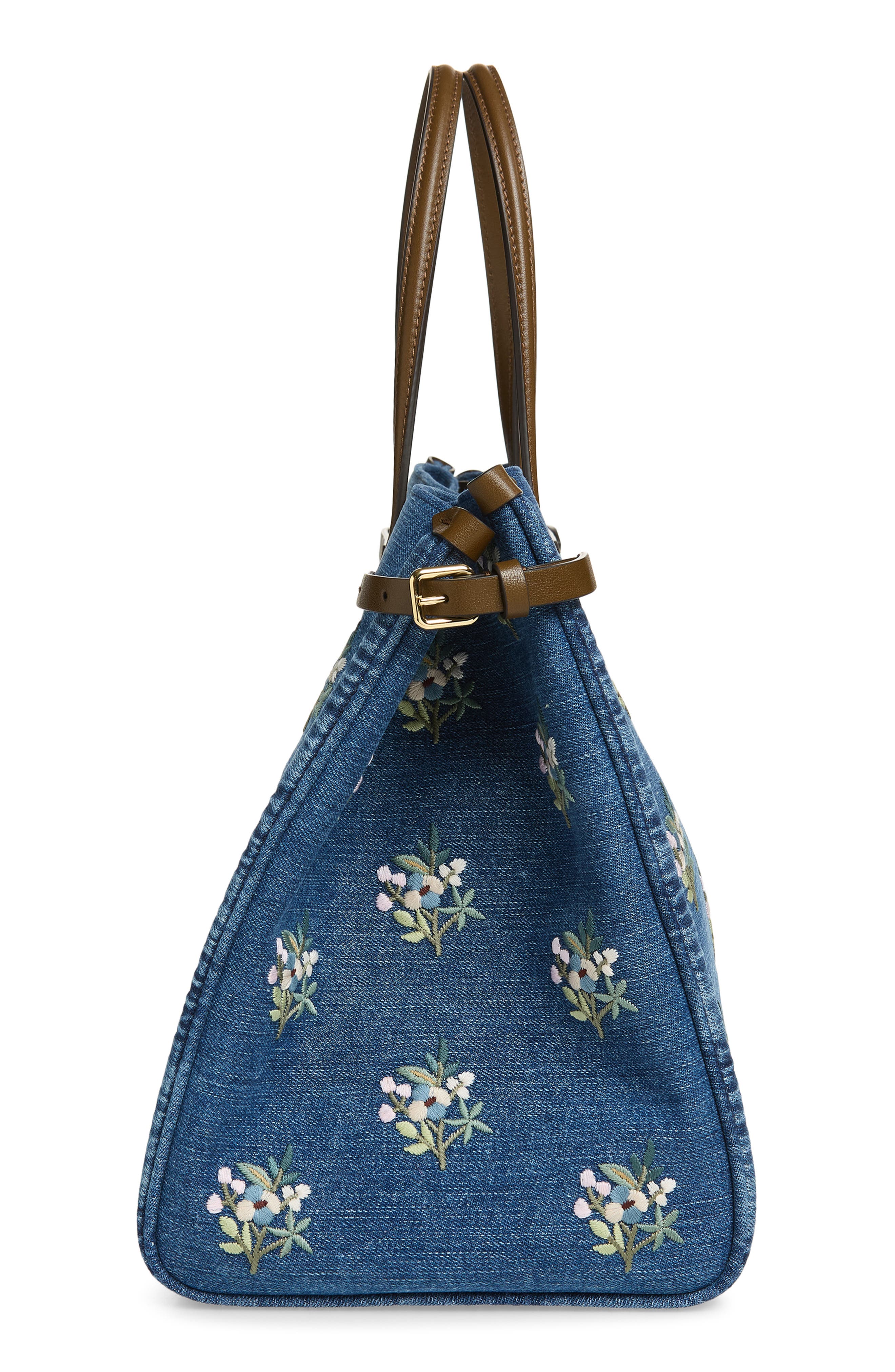 Valentino Garavani Medium Antibes Embroidered Denim Tote, Alternate, color, Blue Multi
