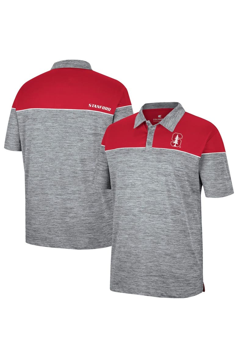 Men's Colosseum Heathered Gray/Cardinal Stanford Cardinal Birdie Polo, Main, color, Heather Gray