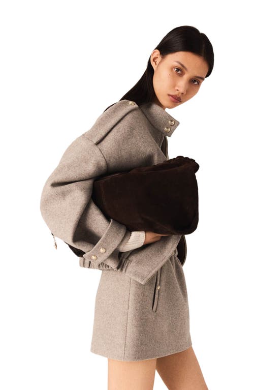 Maje Mixed Wool Jacket In Brown