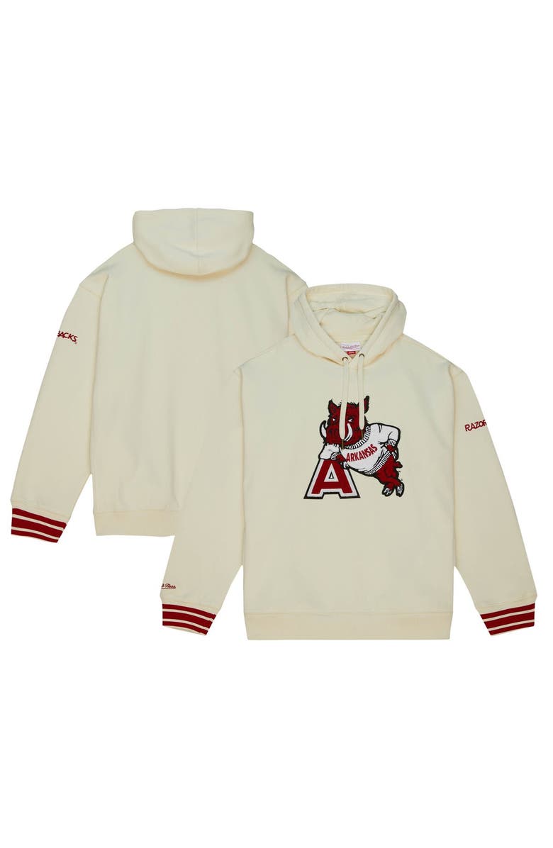 Mitchell & Ness Men's Mitchell & Ness Cream Arkansas Razorbacks Chainstitch Logo Pullover Hoodie, Main, color,