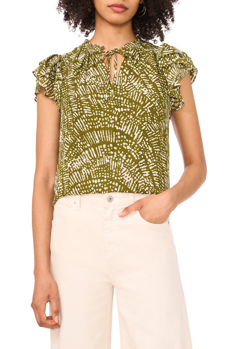 1.STATE Keyhole Flutter Sleeve Chiffon Top, Main, color, Avocado Green