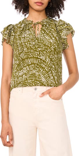 売れ筋商品|||セセ カットソー トップス レディース Women's Flutter-Sleeve Keyhole-Neck Blouse New Ivory CeCe Flutter Sleeve Blooming Romance Blouse New Ivory LG at