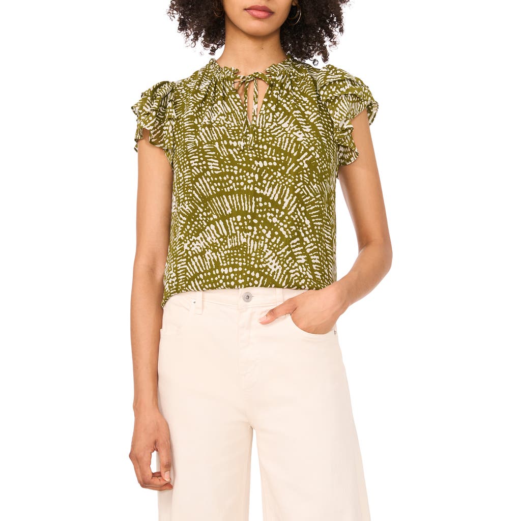 1.state Keyhole Flutter Sleeve Chiffon Top