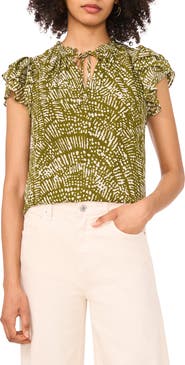 1.STATE Keyhole Flutter Sleeve Chiffon Top