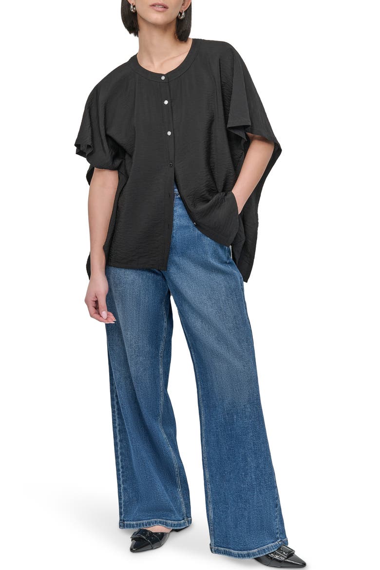 Textured Voile Button-Up Shirt, Alternate, color, BLACK