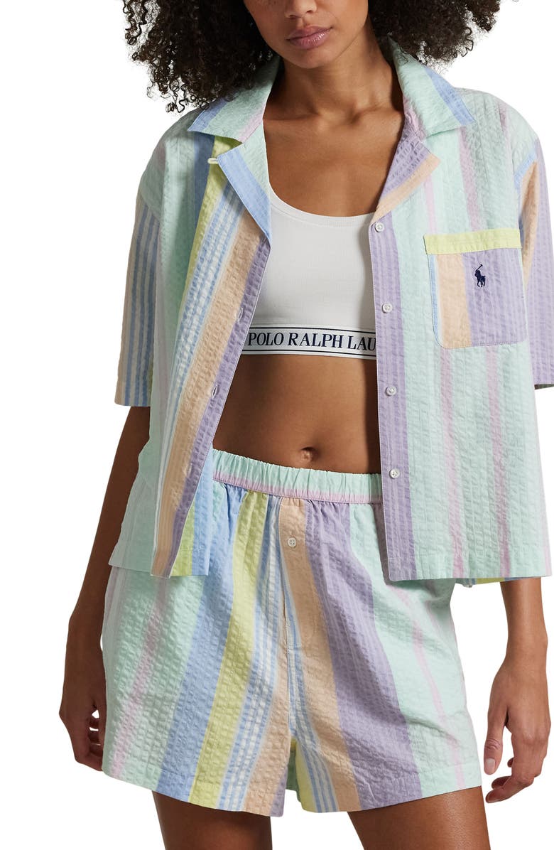 Polo Ralph Lauren Hampton Cotton Seersucker Short Pajamas, Alternate, color, 