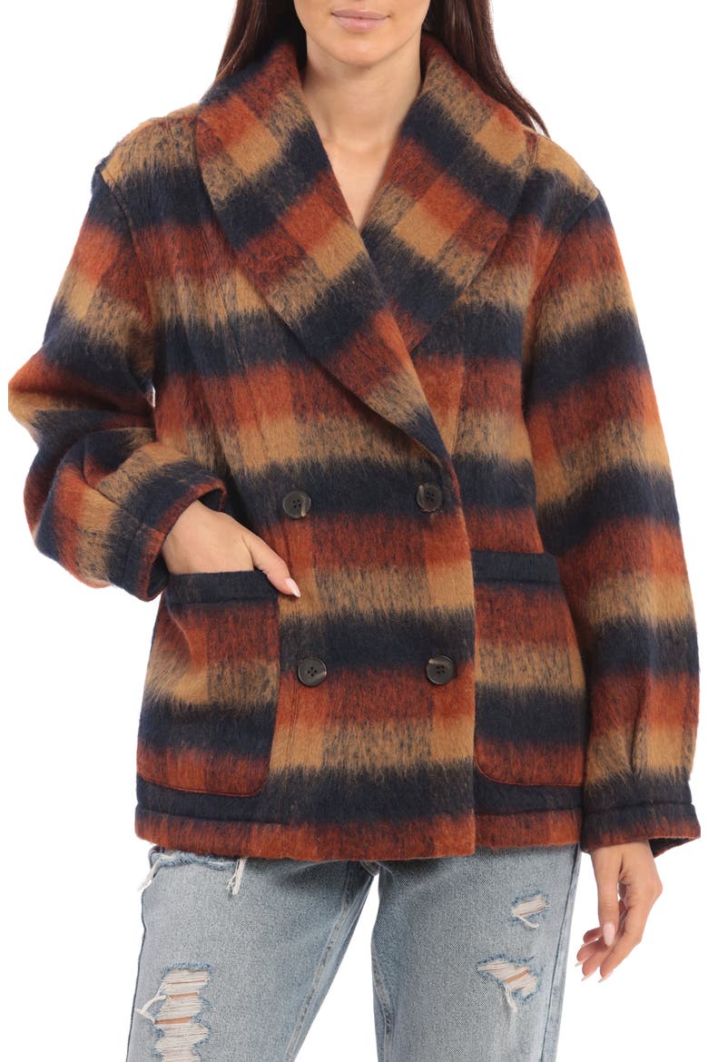 Plaid Shawl Collar Double Breasted Jacket, Alternate, color, RUST/ NAVY BRUSHED PLAID
