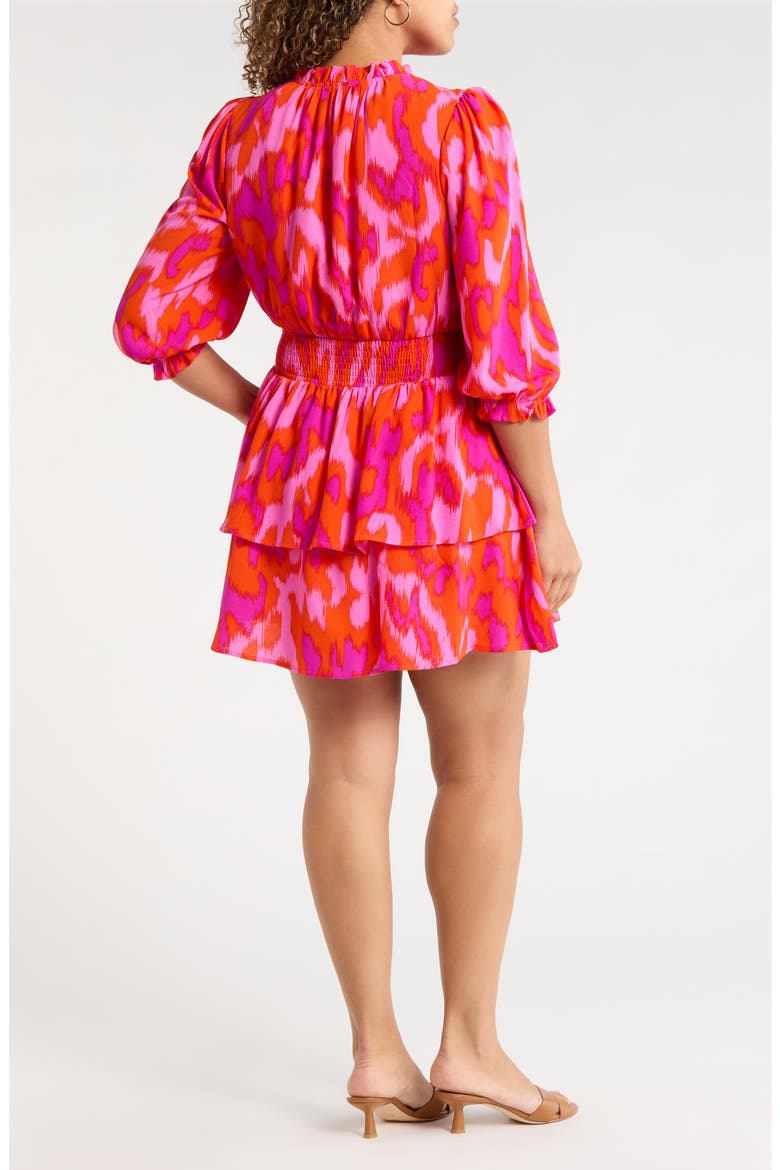 Charly Starla Puff Sleeve Tiered Dress, Alternate, color, ORANGE FUCHSIA MULTI