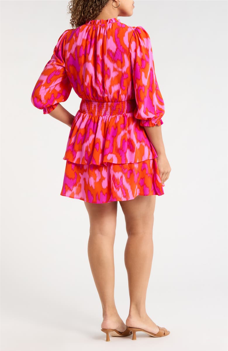 SUGARLIPS Charly Starla Puff Sleeve Tiered Dress, Alternate, color, Orange Fuchsia Multi
