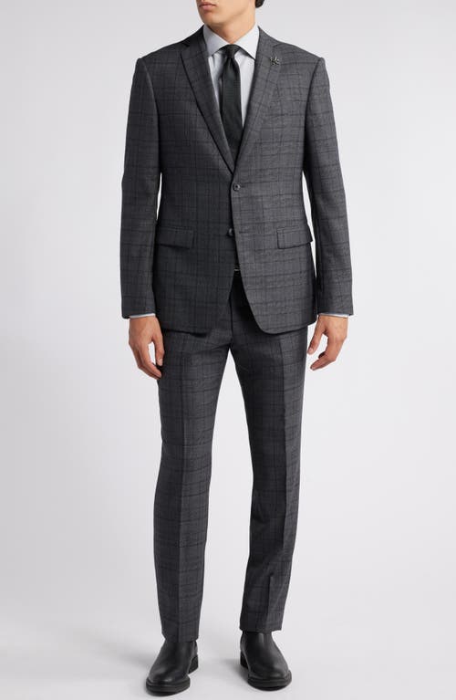 John Varvatos Plaid Wool Blend Suit in Charcoal 