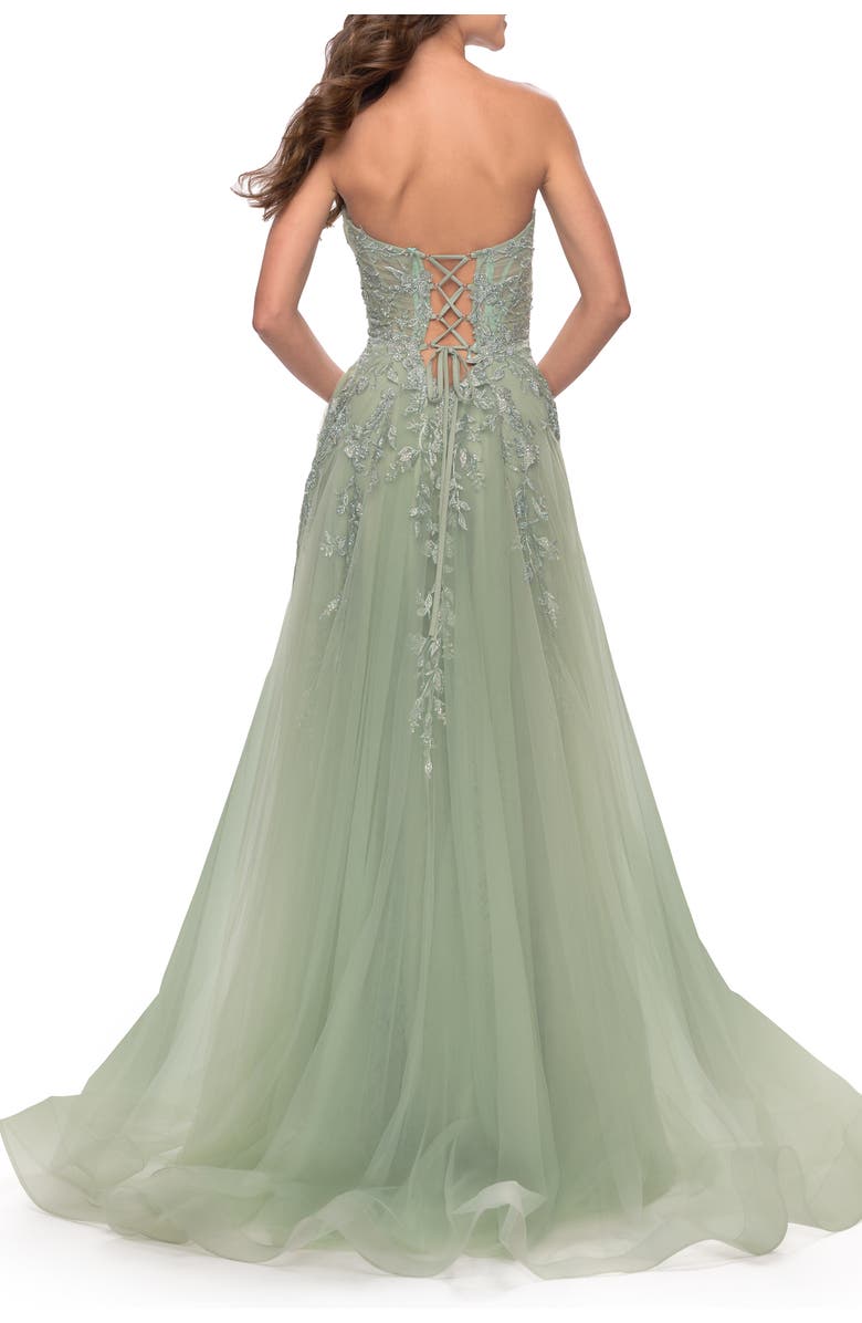 La Femme Sweetheart Tulle Strapless Gown with Lace Applique, Alternate, color, 