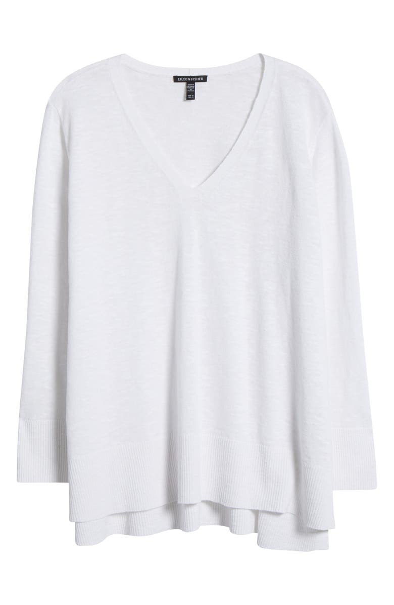 Eileen Fisher Organic Linen & Organic Cotton V-Neck Sweater, Alternate, color, White