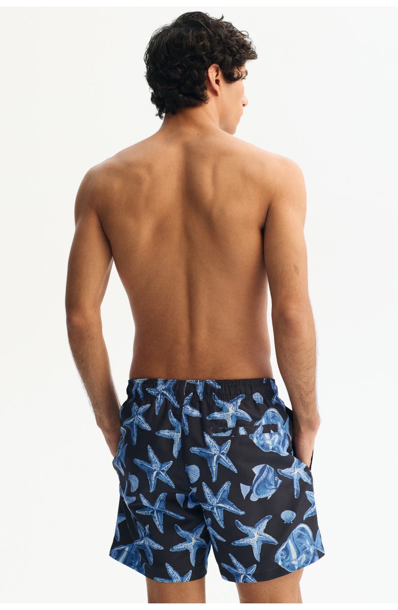 H&M Patterned Swim Shorts, Alternate, color, Navy Blue/Patterned