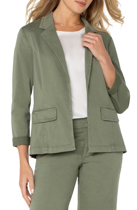 Fitted Open Front Twill Blazer