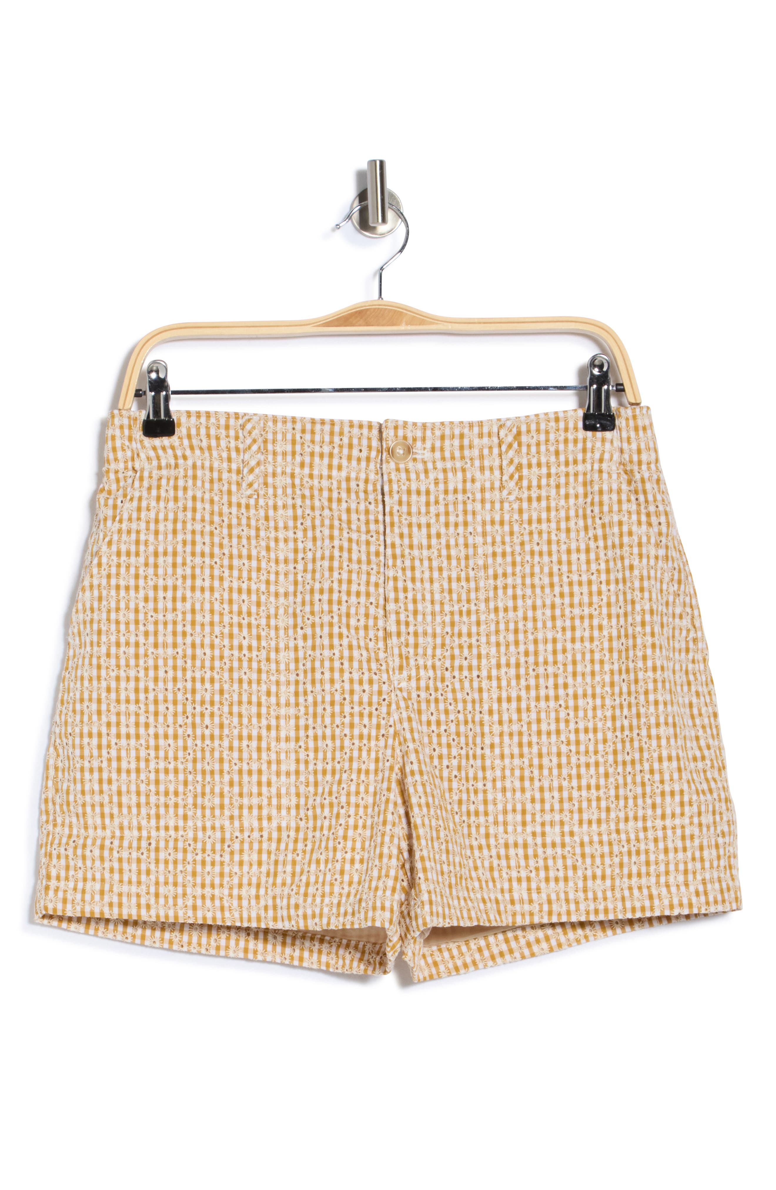 Sanctuary Socialize Gingham Embroidered Eyelet Cotton Shorts