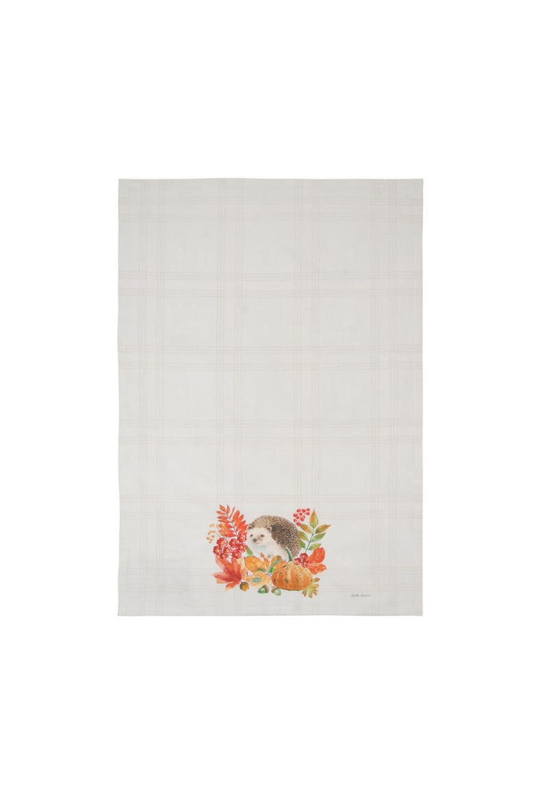 Harvest Pumpkin Hedgehog Floral Flower Leaves Cloth Dishtowel, Alternate, color, Red