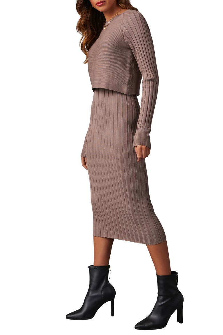 Full of Surprises Long Sleeve Rib Sweater Dress, Alternate, color, TAUPE