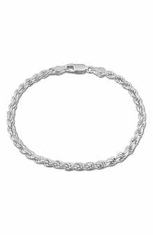 Diamond Cut Rope Chain Bracelet, 3.1mm
