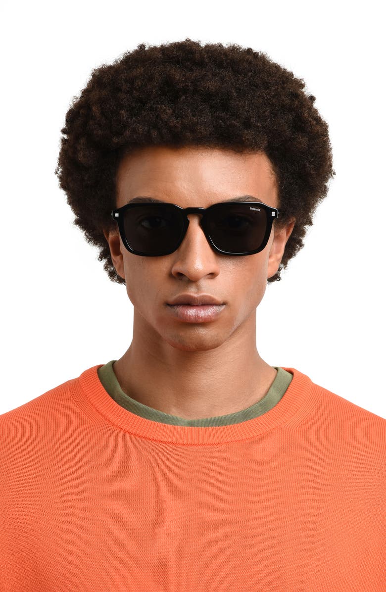 Polaroid 53mm Polarized Rectangular Sunglasses, Alternate, color, Black/ Gray Polarized