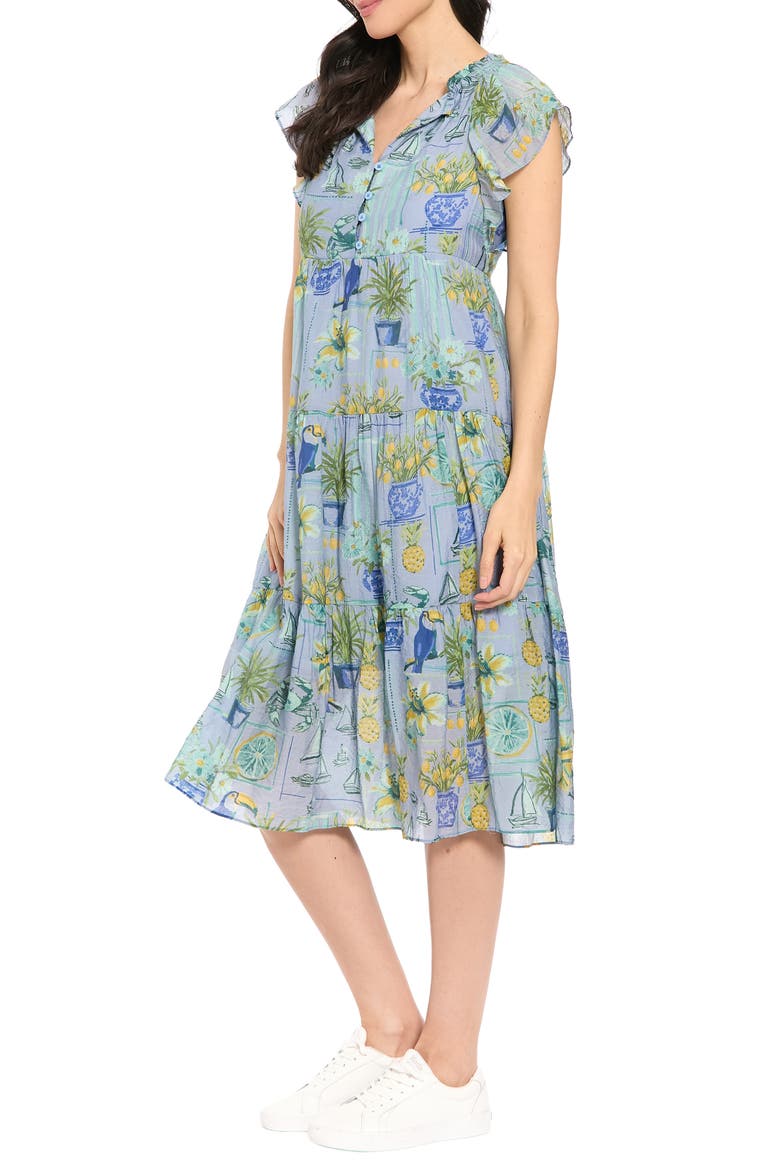 Flutter Sleeve Tiered Midi Dress, Alternate, color, RAIN WASHED/HARBOR BLUE