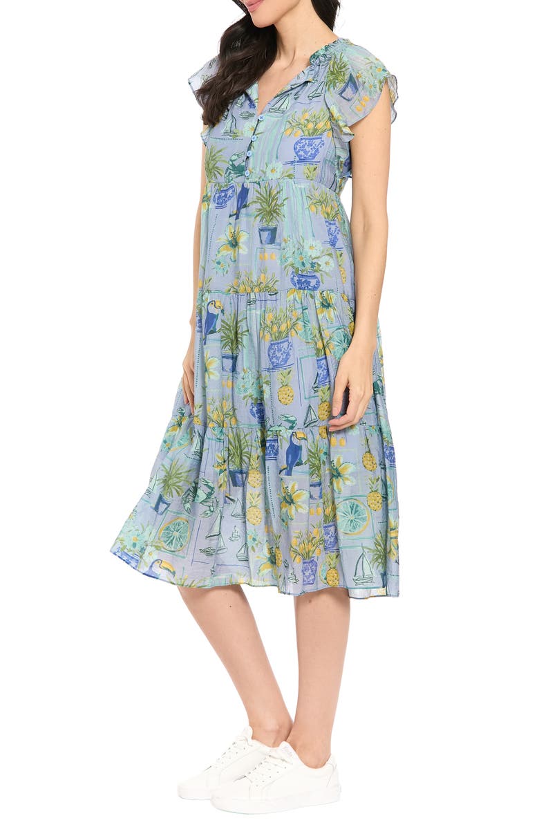 London Times Flutter Sleeve Tiered Midi Dress, Alternate, color, 