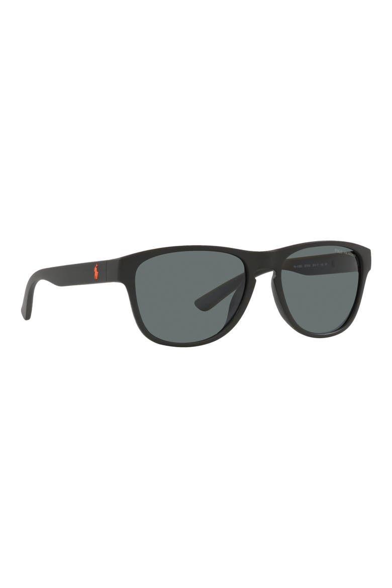 56mm Polarized Pillow Sunglasses, Alternate, color, MATTE BLACK / POLAR DARK GREY