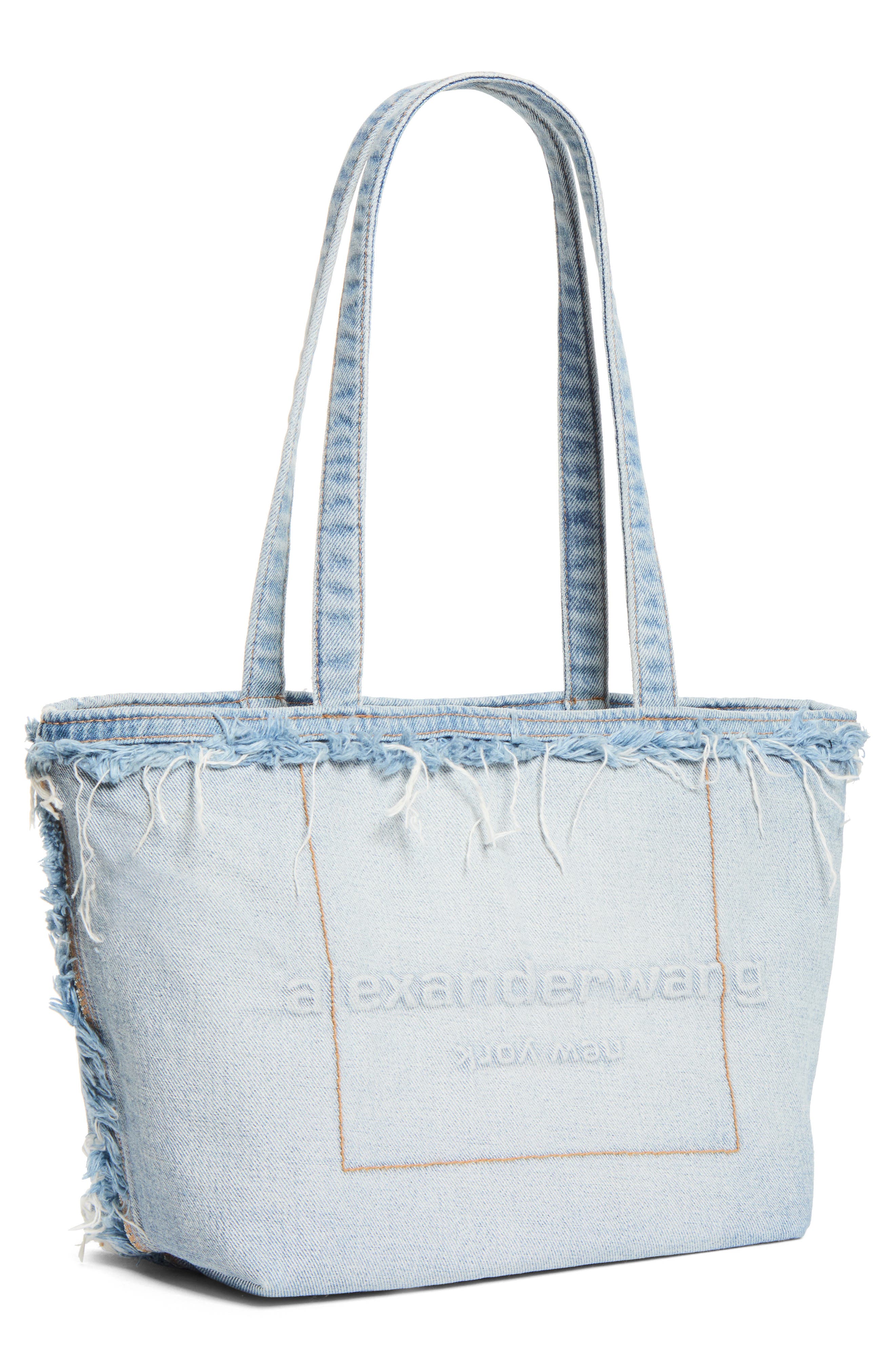 Medium Punch Logo Denim Fray Tote, Alternate, color, BLEACH BLUE