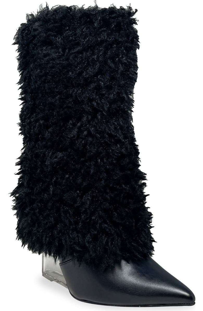 CHASE AND CHLOE Megham Faux Fur Wedge Heel Bootie, Main, color, Black