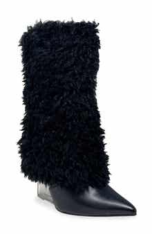 CHASE AND CHLOE Megham Faux Fur Wedge Heel Bootie