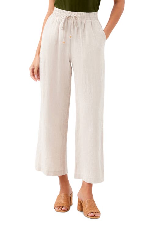 Wide Leg Drawstring Linen Pants