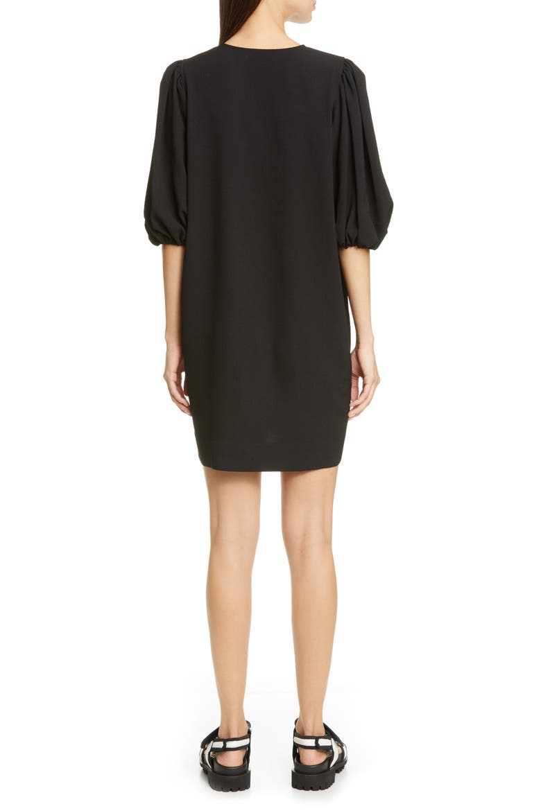 Puff Sleeve Heavy Crepe Shift Dress, Alternate, color, BLACK