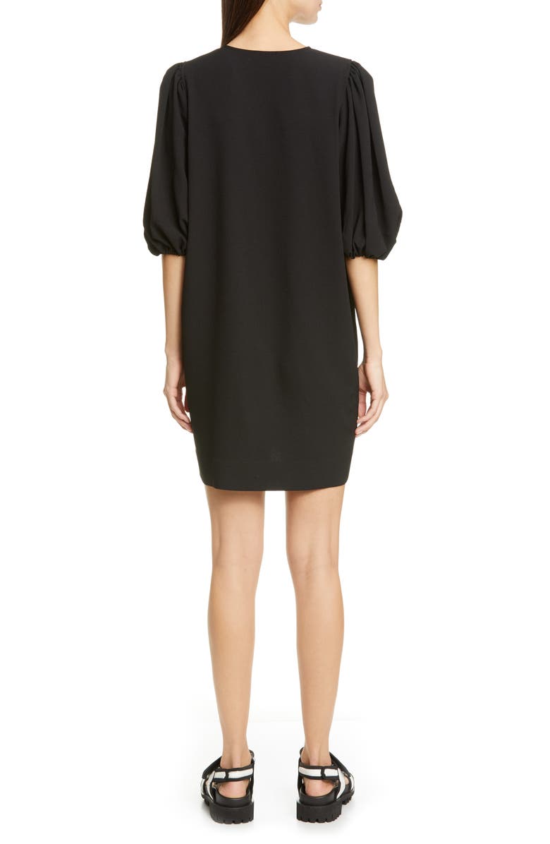 Ganni Puff Sleeve Heavy Crepe Shift Dress, Alternate, color, 
