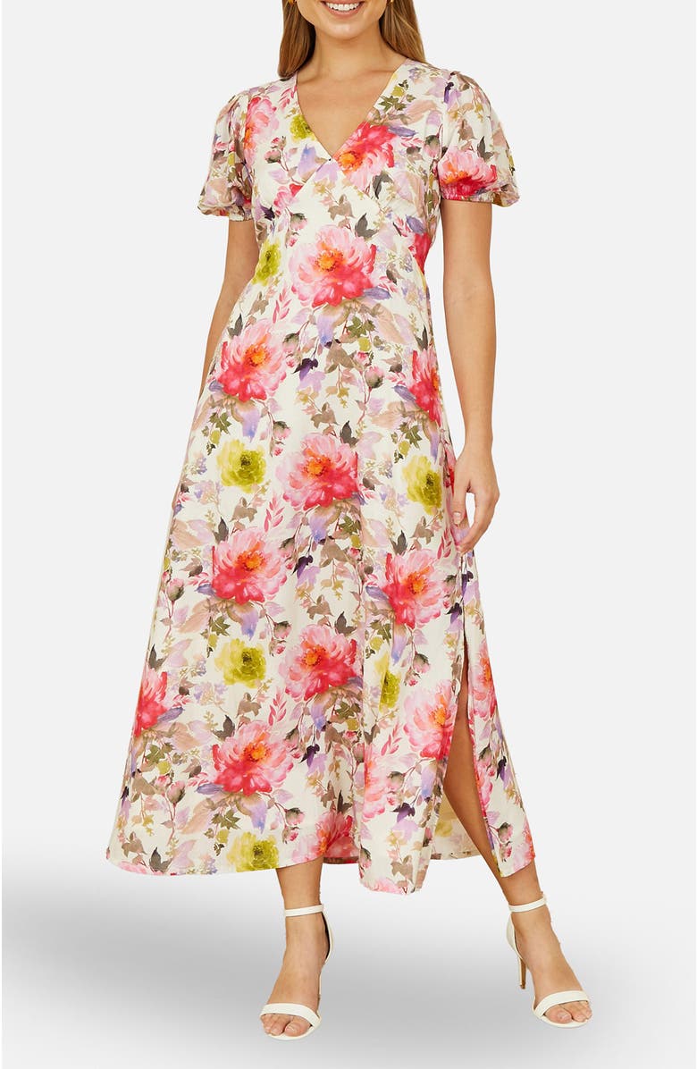 Yumi Floral Midi Dress, Alternate, color, Ivory