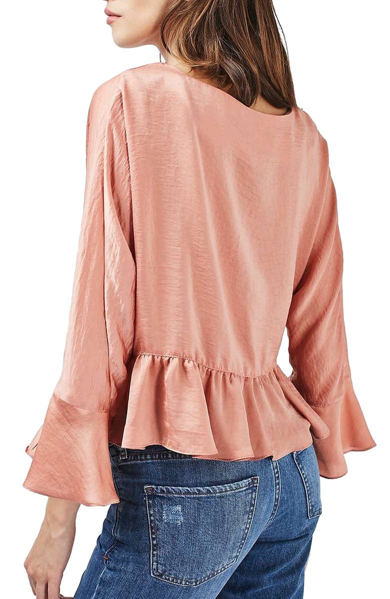 Topshop Ruffle Satin Blouse, Alternate, color,