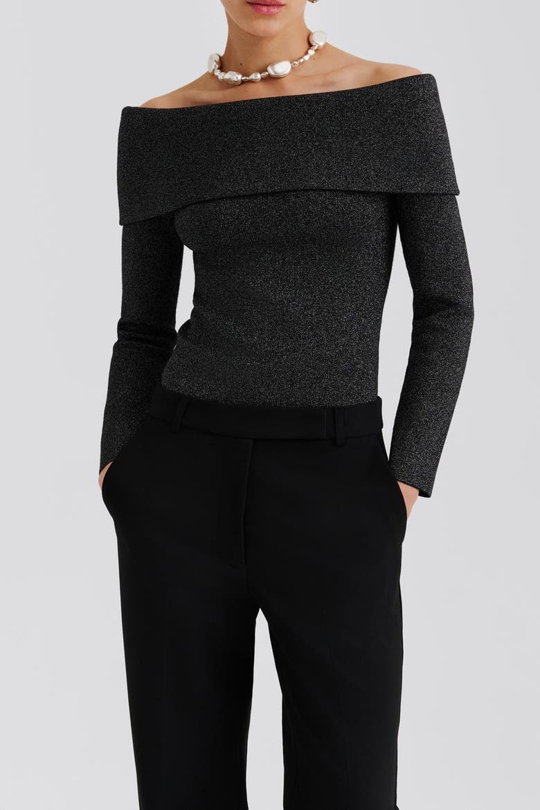 Cirella Knitted Off Shoulder Top, Alternate, color, Black Metallic