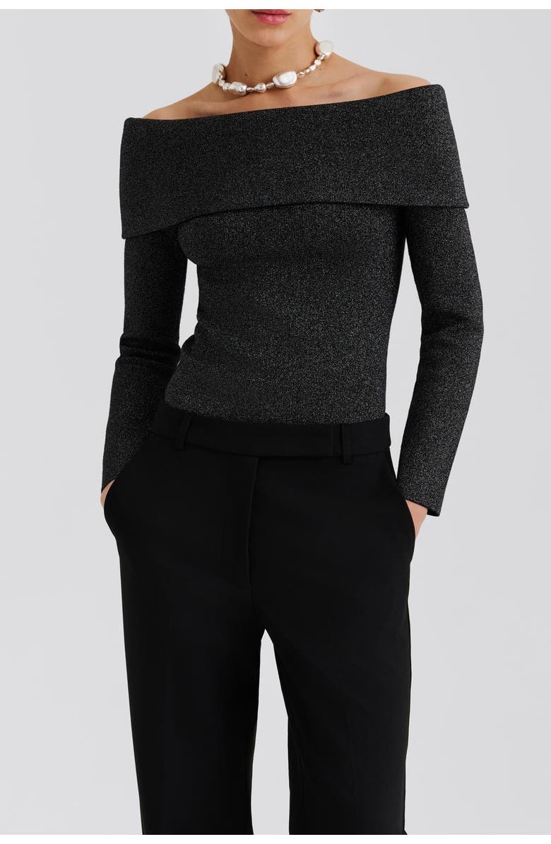 Malina Cirella Knitted Off Shoulder Top, Alternate, color, Black Metallic