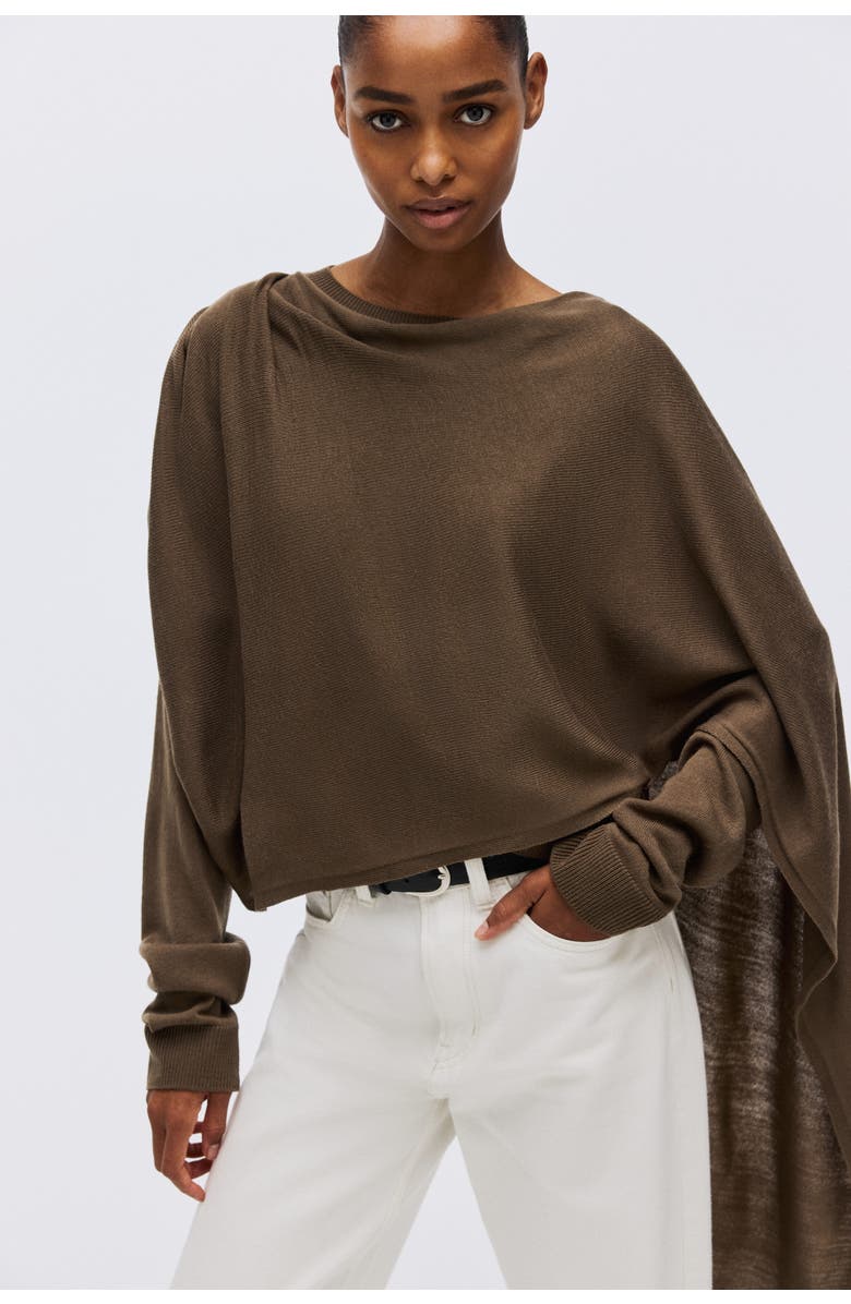 H&M Scarf-detail Jumper, Alternate, color, Dark Taupe