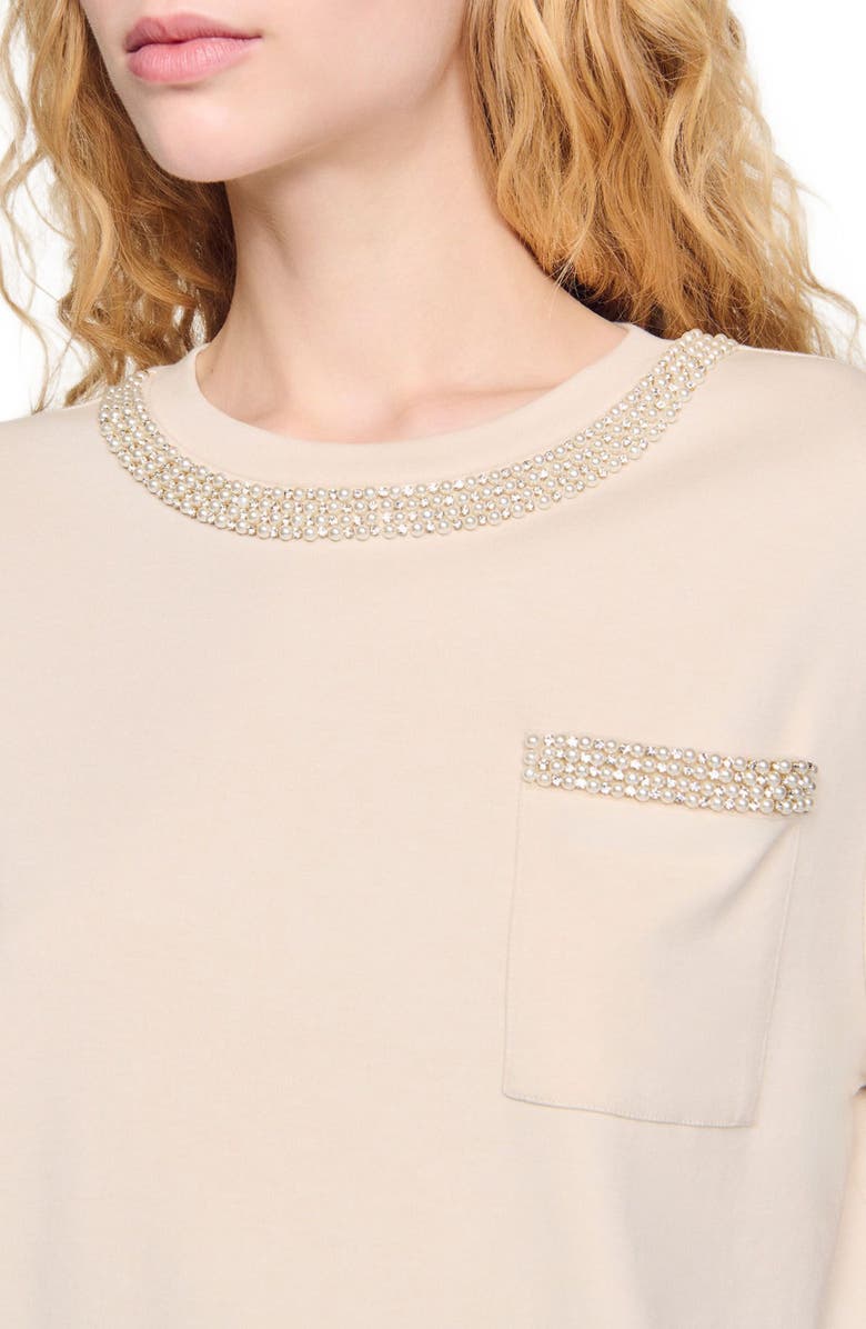 SANDRO T-shirt with rhinestone details, Alternate, color, 