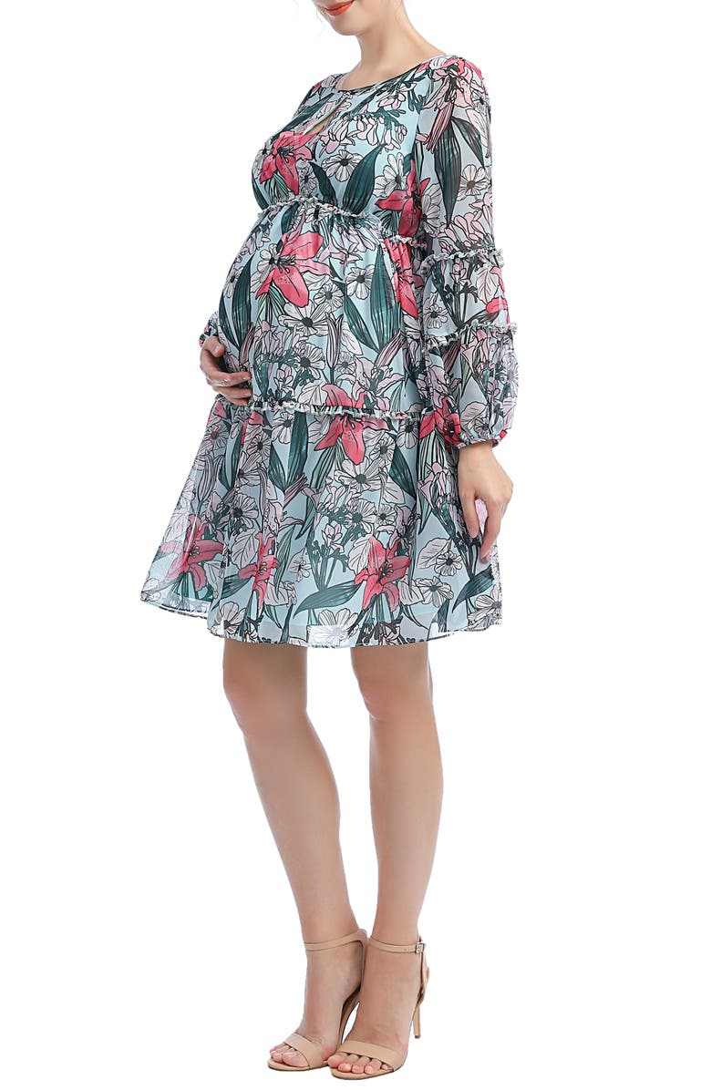 Kimi and Kai Nia Floral Long Sleeve Maternity Babydoll Dress, Alternate, color, 