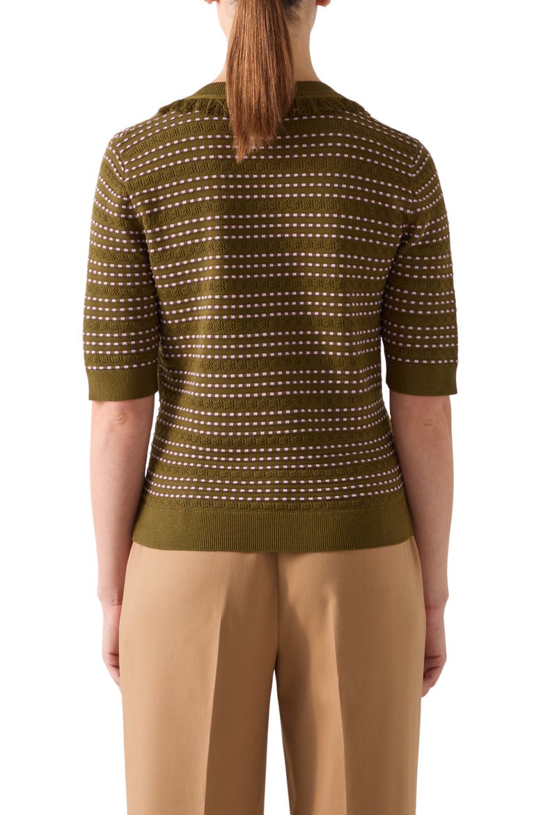 Fran Fringe Short Sleeve Henley Sweater, Alternate, color, GREEN