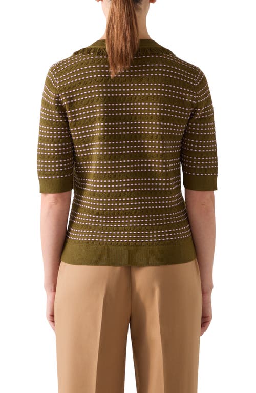 Lk Bennett Fran Fringe Short Sleeve Henley Sweater In Green