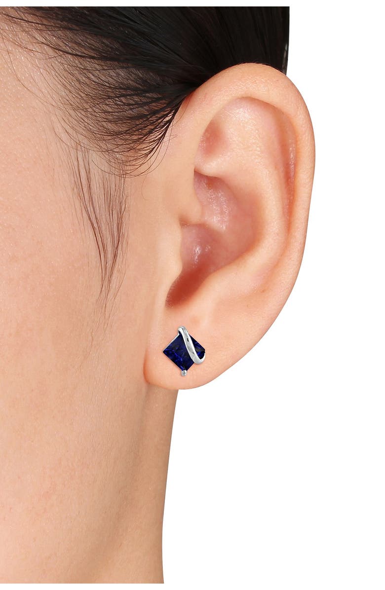 DELMAR Sterling Silver Wrapped Created Blue Sapphire Earrings, Alternate, color, Blue