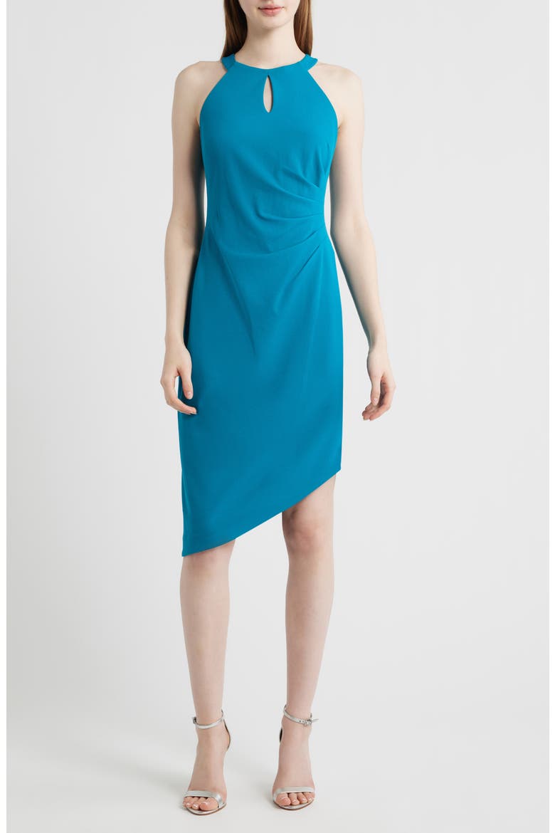 Side Pleat Asymmetric Dress, Main, color, INK TEAL