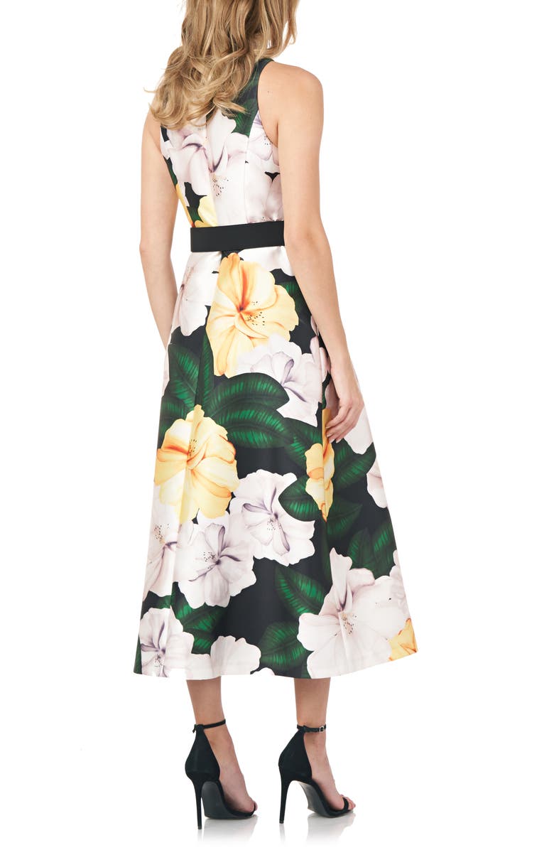 Kay Unger Floral Print Mikado Midi Cocktail Dress, Alternate, color, 