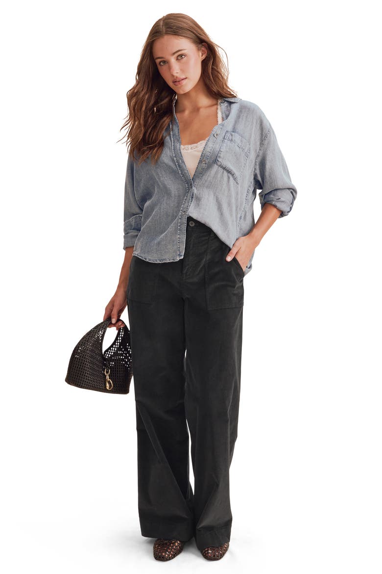Colette Patch Pocket Wide Leg Corduroy Pants, Alternate, color, BLACK