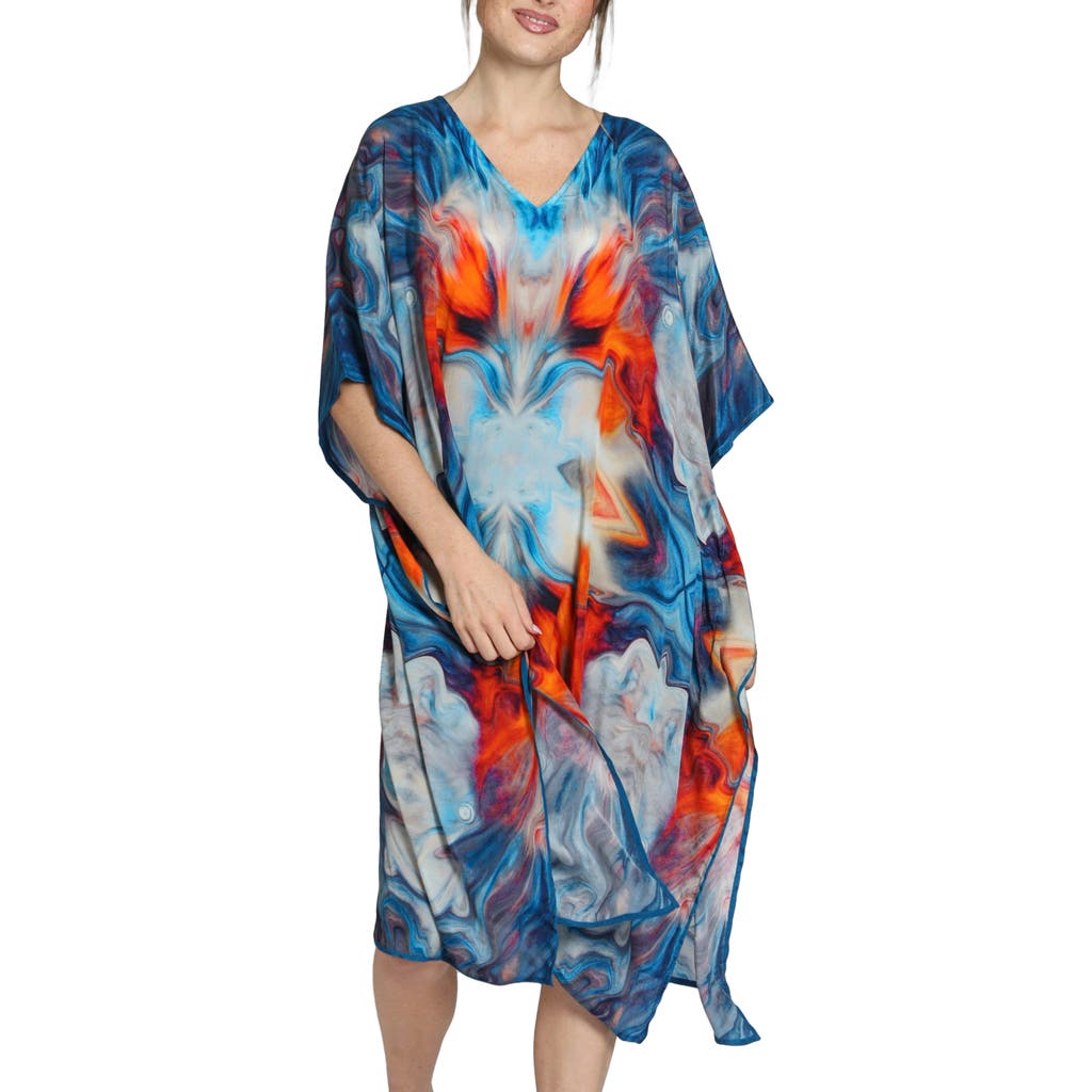Apny Print Midi Caftan In Blue Multi