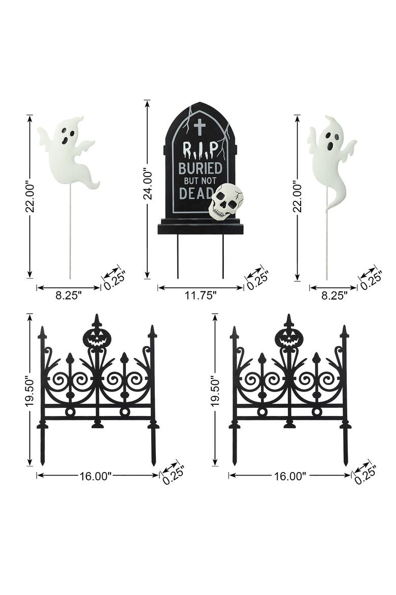 Set of 5 Halloween MetalGraveyard Set Yard Stakes, Alternate, color, Black